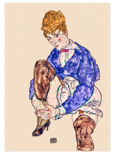 Egon Schiele Portrait of the Artist's Wife Seated, Holding Her Right Leg - Art Print